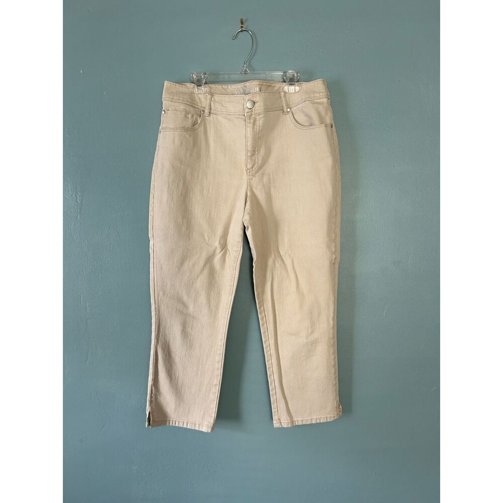 Chicos beige jean crop pants with 1.5" side cuff slits size 1 equivalent size 8
